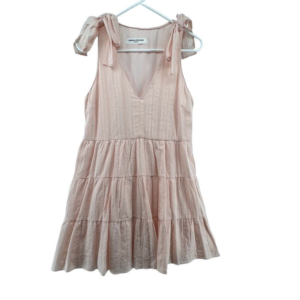 Amanda Uprichard Pink Dress Size Small Bows on Shoulders Tiered Pockets Barbie